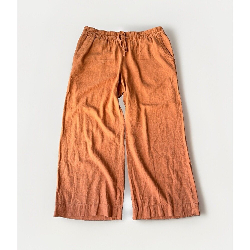 A New Day Linen Wide Leg Pants XL Orange Rust Pull On Elastic Waist